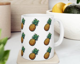 Ceramic Coffee Mug: Pineapples Print - Microwave and Dishwasher Safe