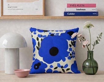 Blue Floral Throw Pillow - Cobalt Bloom Square Accent