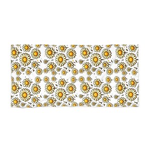 a repeating pattern of yellow and white daisy flowers on a white background.