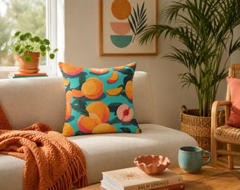 Peach Square Pillow - Soft Fabric, Double-Sided Print