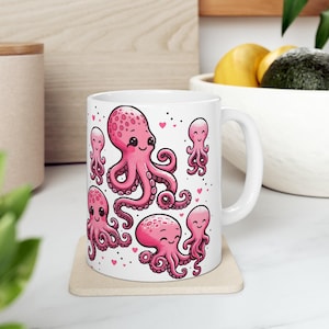 Ceramic Coffee Mug: Octopus Design - Dishwasher Safe, 11oz