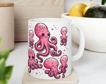 Ceramic Coffee Mug: Octopus Design - Dishwasher Safe, 11oz