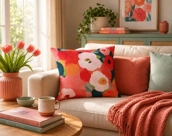 Square Throw Pillow: Colorful Bouquet Design - Soft, Cozy Decor