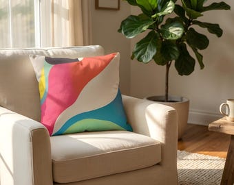 Vibrant Pathways Square Pillow, Colorful Abstract Print (Indoor, Eco Friendly)