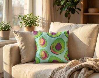 Avocado Pillow: Fun Fruit Decor (Square, Double Sided Print)