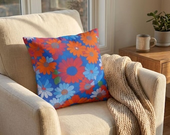 Square Throw Pillow: Bright Daisy Pattern - Double Sided Print