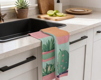 Cactus Kitchen Towel: Soft, Absorbent, Green Plant Print