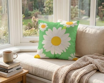 White Daisy Throw Pillow - Soft, Washable, Eco-Friendly Cover
