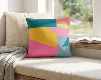 Polygon Puff Square Pillow, Colorful Geometric Pattern (Indoor Accent)