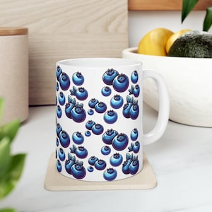 Blueberry Ceramic Mug: Vibrant 11oz Coffee and Tea Cup