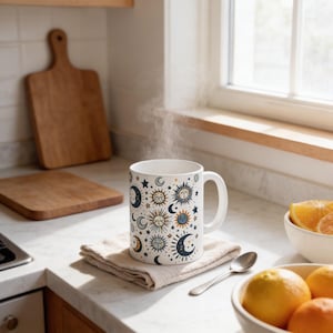 Sun and Moon Mug: Ceramic with Vivid Astrology Design (11oz)