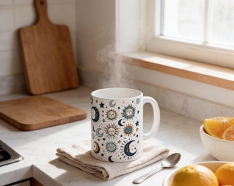 Sun and Moon Mug: Ceramic with Vivid Astrology Design (11oz)