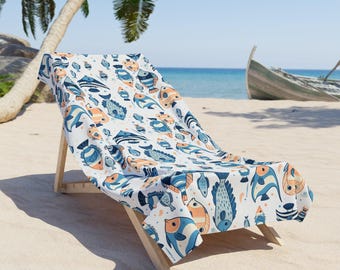 Tropical Fish Beach Towel - Soft Cotton Back, One-Sided Print