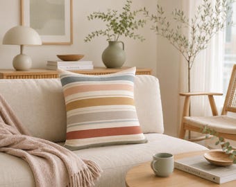 Boho Stripe Pillow: Colorful Room Decor (Custom Sizes Available)
