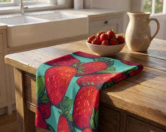 Strawberry Tea Towel: Reusable Kitchen Cloth (Single-Sided Print)