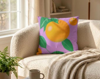 Mandarin Orange Pillow: Modern Citrus Decor (Eco-Friendly Fabric)