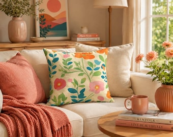 Floral Square Pillow, Double-Sided Print (Eco-Friendly, Soft Cover)