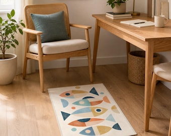 Abstract Fish Pattern Area Rug | Mid Century Modern Nautical Geometric Rug