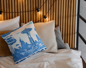 Seattle Toile Throw Pillow - Classic Pattern, Neutral Colors