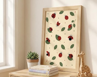 Botanical Ladybug Print, Fine Art Paper, Matte Finish (Indoor Wall Decor)