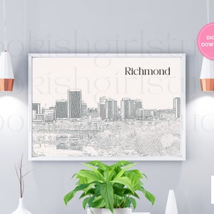 Richmond Virginia Cityscape Poster | Richmond Art Print | City Wall Art | DIGITAL DOWNLOAD | Black and White Wall Art Printable