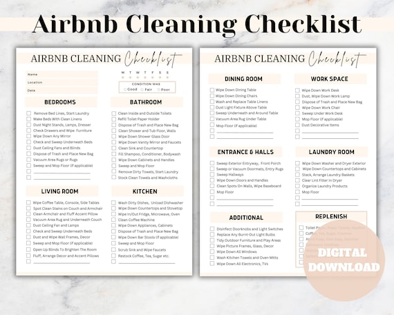 Airbnb Cleaning Checklist: Vacation Rental Housekeeping Guide (Digital Download)