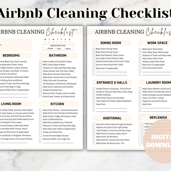 Airbnb Cleaning Checklist | Vacation Rental Property Cleaning Guide For Hosts | Turnover Best Practices | Housekeeping Tips | Template