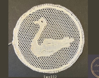 Dentelle aux fuseaux faite main, vintage, taille 9 cm = 3,54 pouces, cygne dans un cercle, dentelle typique de Turnhout, cadeau d'anniversaire pour amateur de cygnes, amateur d'oiseaux