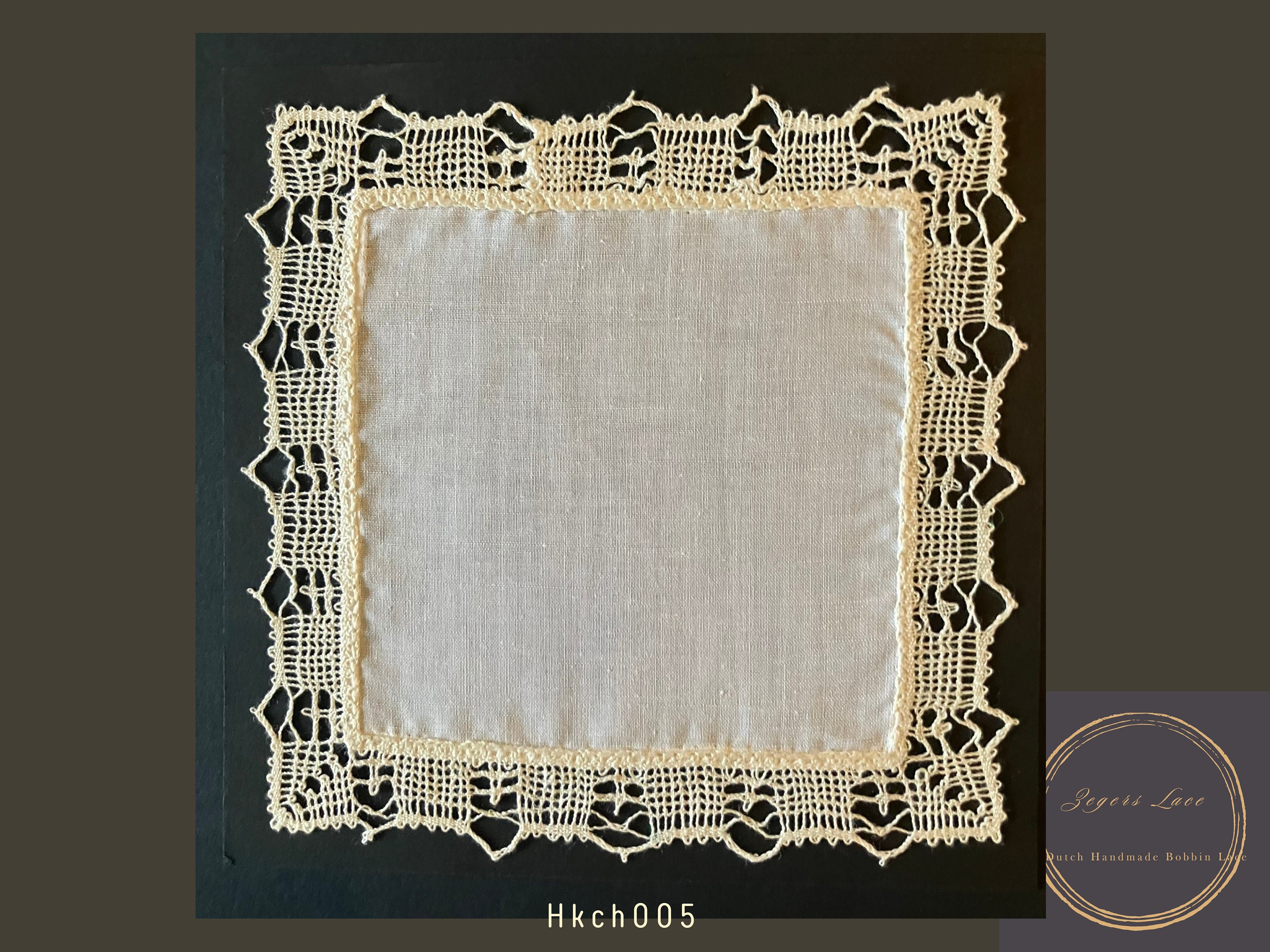 ヴィンテージハンドメイドボビンレースハンカチ：内側はリネン（5.11
