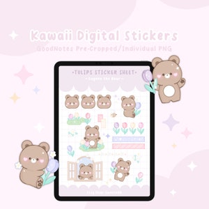 Kawaii Digital Stickers, PNG, GoodNotes File, GoodNotes Stickers, Cute Stickers, Kawaii Stickers, Bear Stickers, Digital Planner, Kawaii