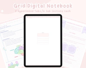 Digital Notebook, Grid Paper, Grid Notebook, Maths Notebook, School Digital Notebook, Pink Notebook, Kawaii Notebook, Cute Aesthetic