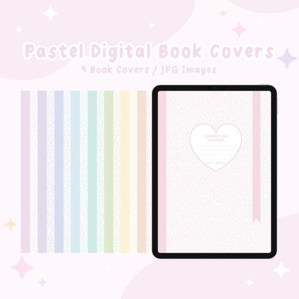 Digital Book Covers, Notebook Covers, Book Covers for GoodNotes, Kawaii, Simple, Minimalist, Pastel, Pastel Planner, Pastel Notebook, Cute