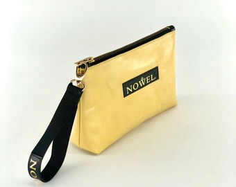 NOWEL Handbag, leather toiletry bag made in Spain with handle, unisex yellow bag