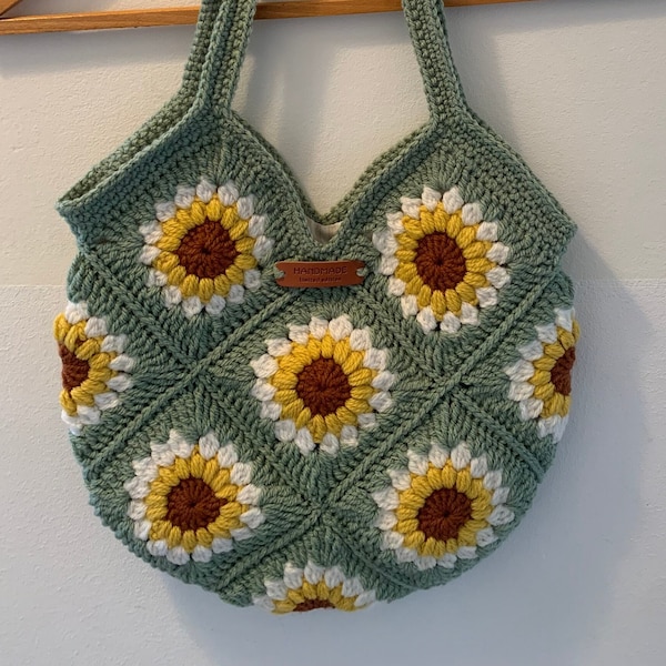 Bolso de crochet de girasol, bolso de verano, bolso de ganchillo, bolso hecho a mano, bolso tote floral