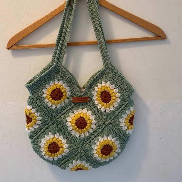 Sunflower crochet bag- Crocheted bag - handmade bag - Floral Bag