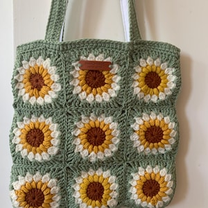 Handmade Crochet Sunflower Granny Square Bag with Lining