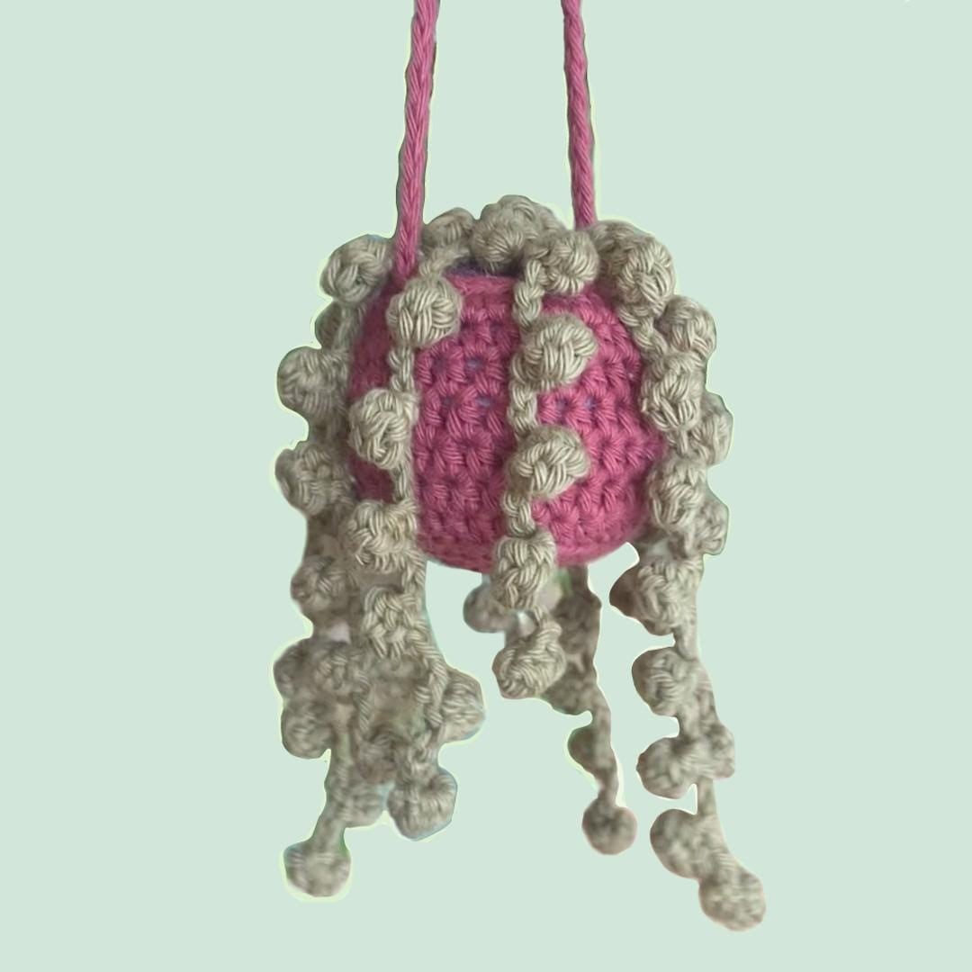 30 String of Pearls Crochet Patterns for Hanging Plants, Mini Pots, and Car Charms 15 Mini Hanging String of Pearls Crochet Pattern