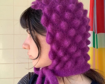 Bunch O' Grapes Bonnet Knitting Pattern, Mohair Bonnet/Balaclava Hybrid, Spiky Textured Headpiece, Alternative Knitting Pattern PDF Download