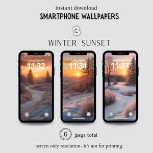 iPhone Wallpaper Winter, Sunset Winter Photography, Phone Wallpaper Digital Download, Aesthetic iPhone Background, Yellow Sky Winter Set