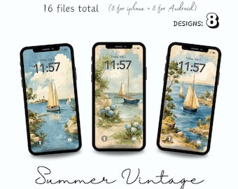 Sfondo vintage per iPhone con spiaggia, sfondo astratto estivo con estetica marina, perfetto per il download digitale di sfondi per iPhone, sfondo estetico per iPhone