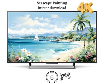 Samsung Frame TV Art, Seascape Painting Large Wall Art, For Beach Wall Decor, Beach Art For Beach House Decor, Ocean Wall Art, Birthday Gift