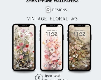 Vintage iPhone Wallpaper Floral, Vintage Flower, Spring Floral Aesthetic, Phone Wallpaper Digital Download, Aesthetic iPhone Wallpaper Set 3