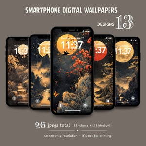 Fondo de pantalla vintage de luna de otoño para iPhone, Fondo de pantalla vintage de luna llena de noche estrellada para teléfono, Descarga digital, iPhone estético