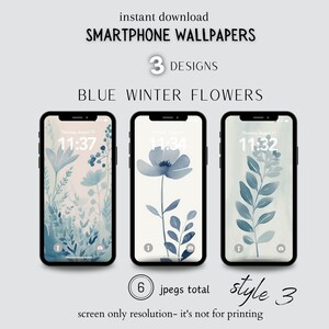 iPhone 壁紙 冬、ミニマルな花、青い花の冬、携帯電話の壁紙 デジタルダウンロード、美しい iPhone 壁紙、iPhone セット