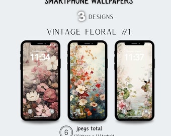 Vintage iPhone Wallpaper Floral, Vintage Flower, Spring Floral Aesthetic, Phone Wallpaper Digital Download, Aesthetic iPhone Wallpaper Set 1