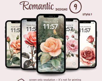 Vintage iPhone Wallpaper Floral, Vintage Flower, Valentines Vintage Roses Phone Wallpaper Digital Download, Aesthetic iPhone Wallpaper Set 1