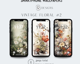 Vintage iPhone Wallpaper Floral, Vintage Flower, Spring Floral Aesthetic, Phone Wallpaper Digital Download, Aesthetic iPhone Wallpaper Set 2