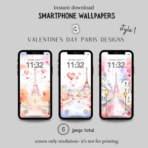 iPhone Wallpaper Winter, Valentine Wallpaper, digitaler Download Paris, ästhetische Tapete, Valentine iPhone, Paris Thema Aquarell, Scene1