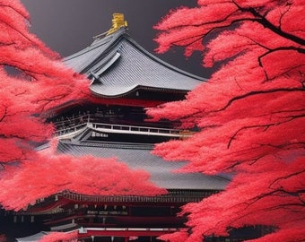 Japan, Japan art, Red Sakura, Sakura, Digital Download, Aesthetics
