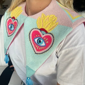 Evil Eye in Pink Heart Detachable Collar,Oversize Peter Pan Collar,Removable Collar,Designer Collar,Gift,Embroidered Collar,Valentines Day image 5